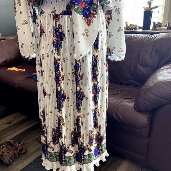 Vintage 80's DIANE FREIS Boho Dress Georgette Midi Floral Paisley Scarf M/L - Picture 6 of 16